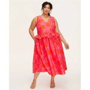 Kate Spade x Womens Classic Rose Peplum Midi Dress Pink/Red Plus Size 20 NWT